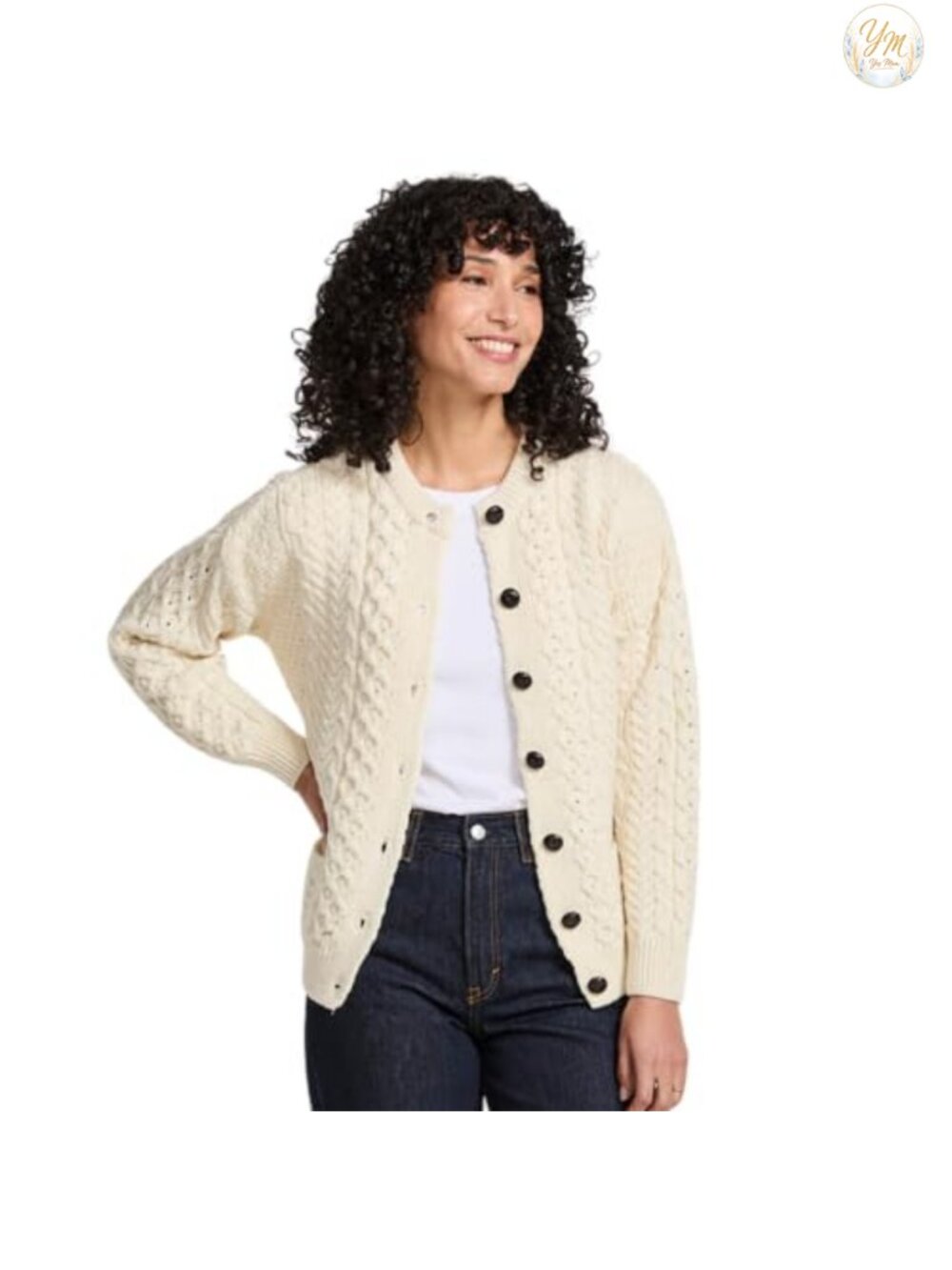 Merino Wool Cable Knit Cardigan Made in Ireland Women's Aran Button Sweater